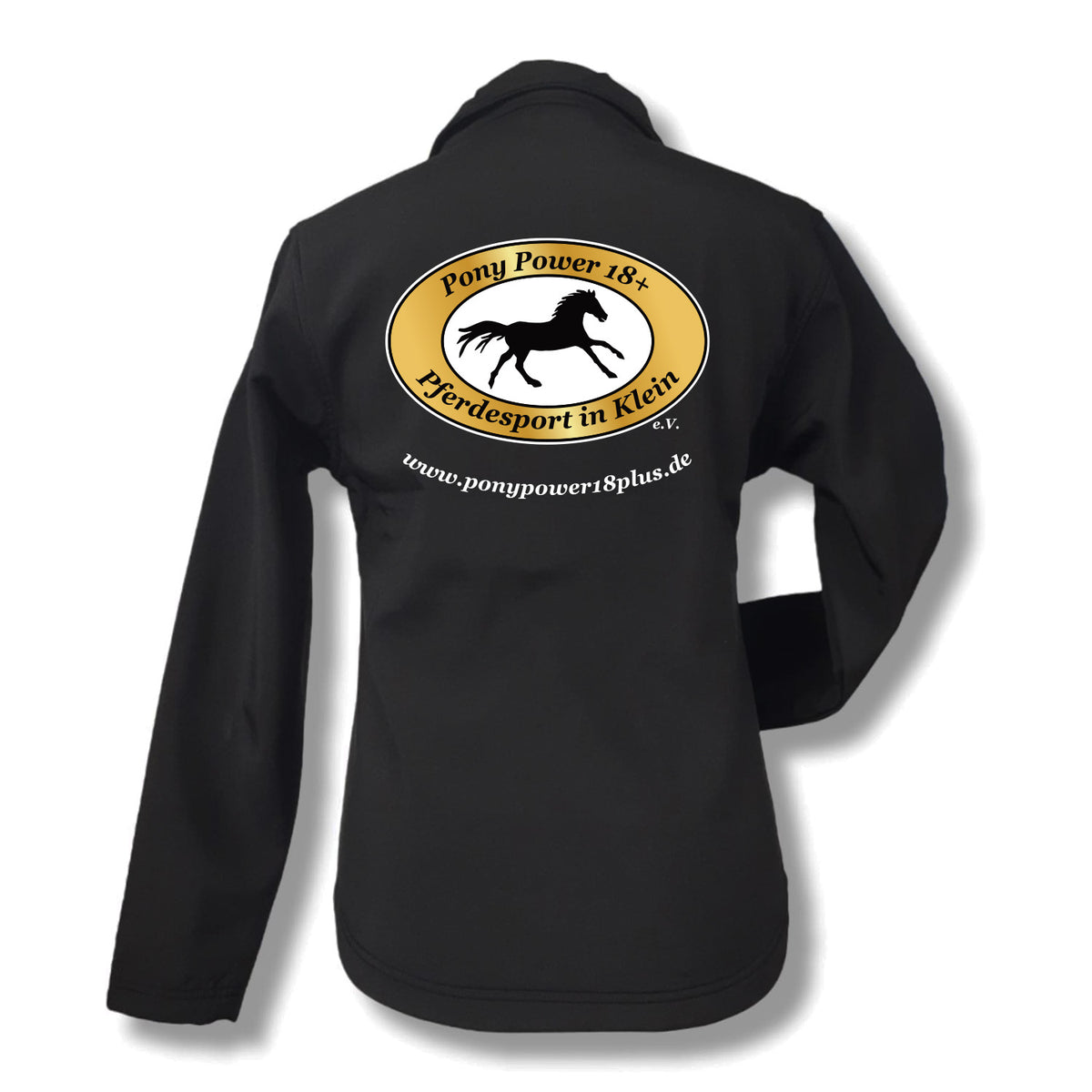 PonyPower18plus Damen Softshell-Jacke Schwarz bedruckt – Bild 1