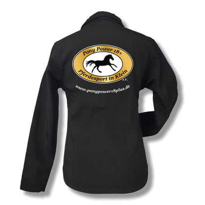 PonyPower18plus Damen Softshell-Jacke Schwarz bedruckt – Bild 1