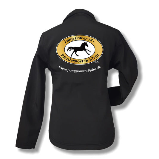 PonyPower18plus Damen Softshell-Jacke Schwarz bedruckt – Bild 1