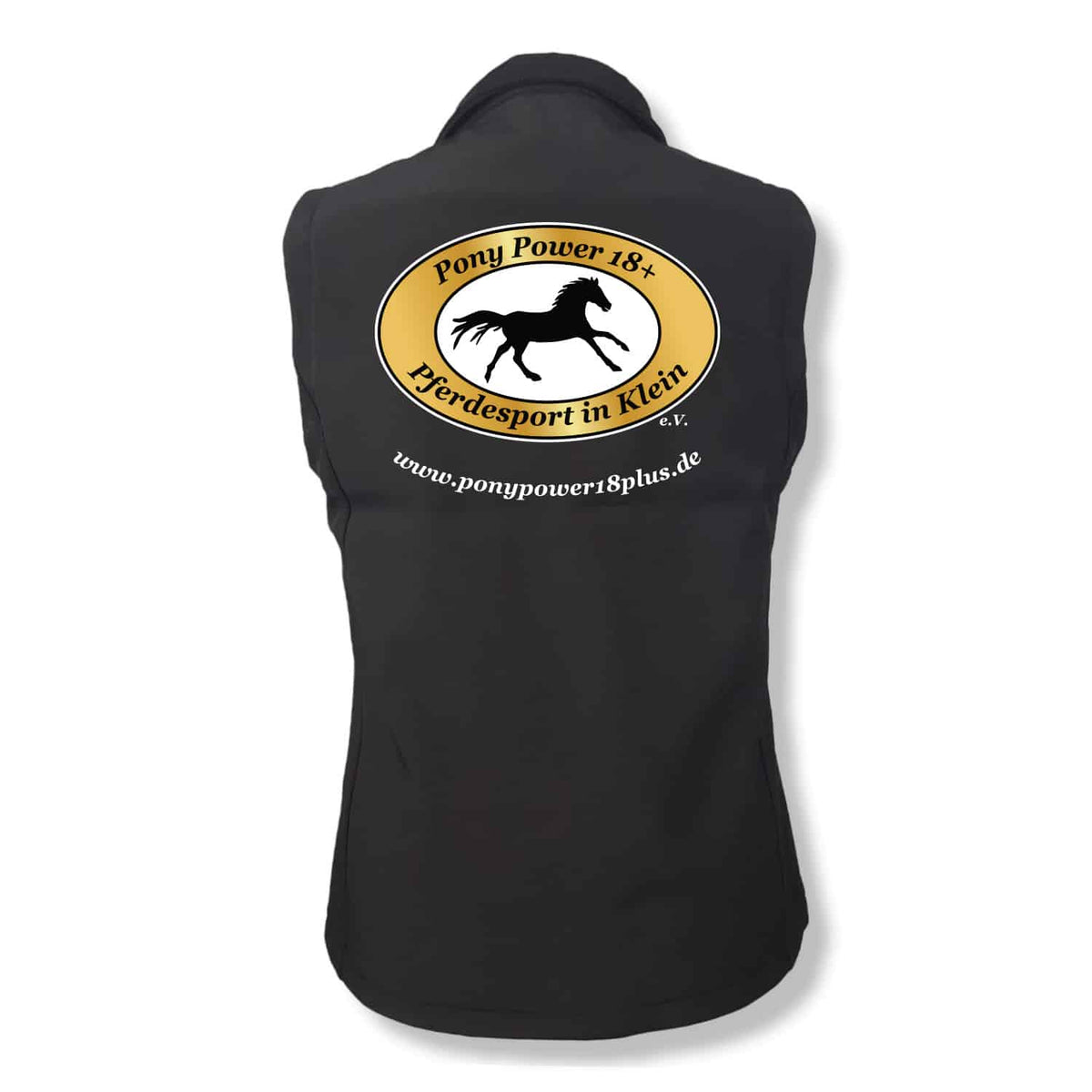 PonyPower18plus Damen Softshell-Weste Schwarz bedruckt – Bild 1