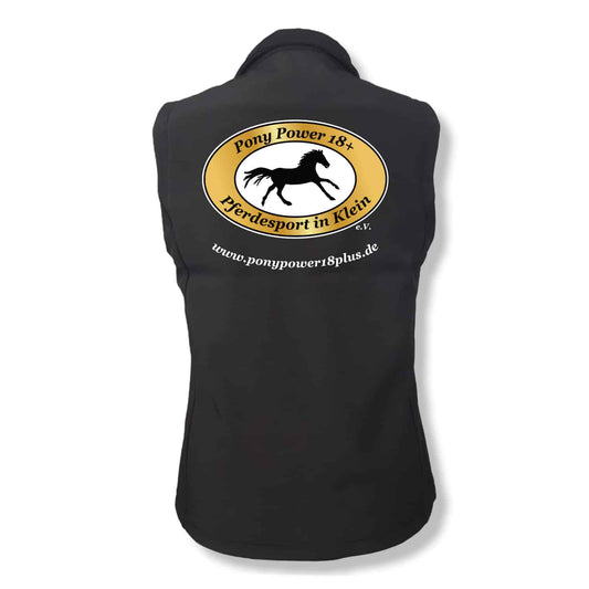 PonyPower18plus Damen Softshell-Weste Schwarz bedruckt – Bild 1
