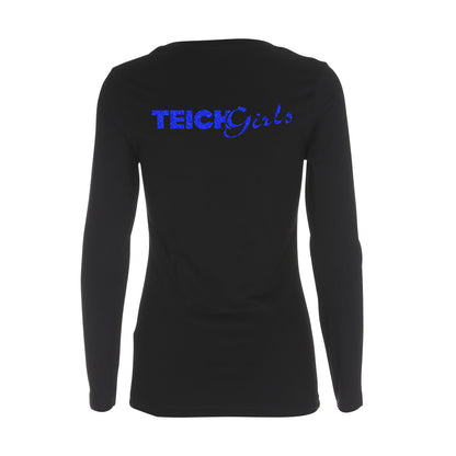 Teichgirls Damen Longsleeve Shirt Glitzer Blau bedruckt
