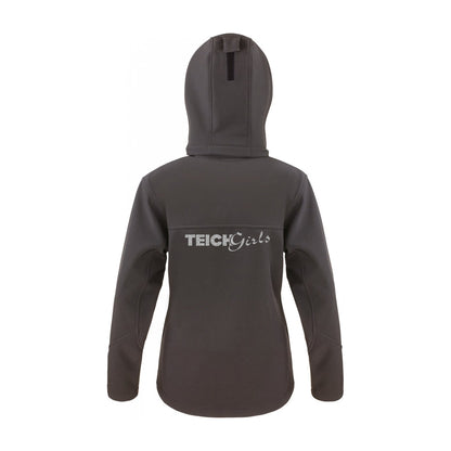 Teichgirls Damen Softshelljacke Schwarz / Grau mit Glitzerdruck Silber