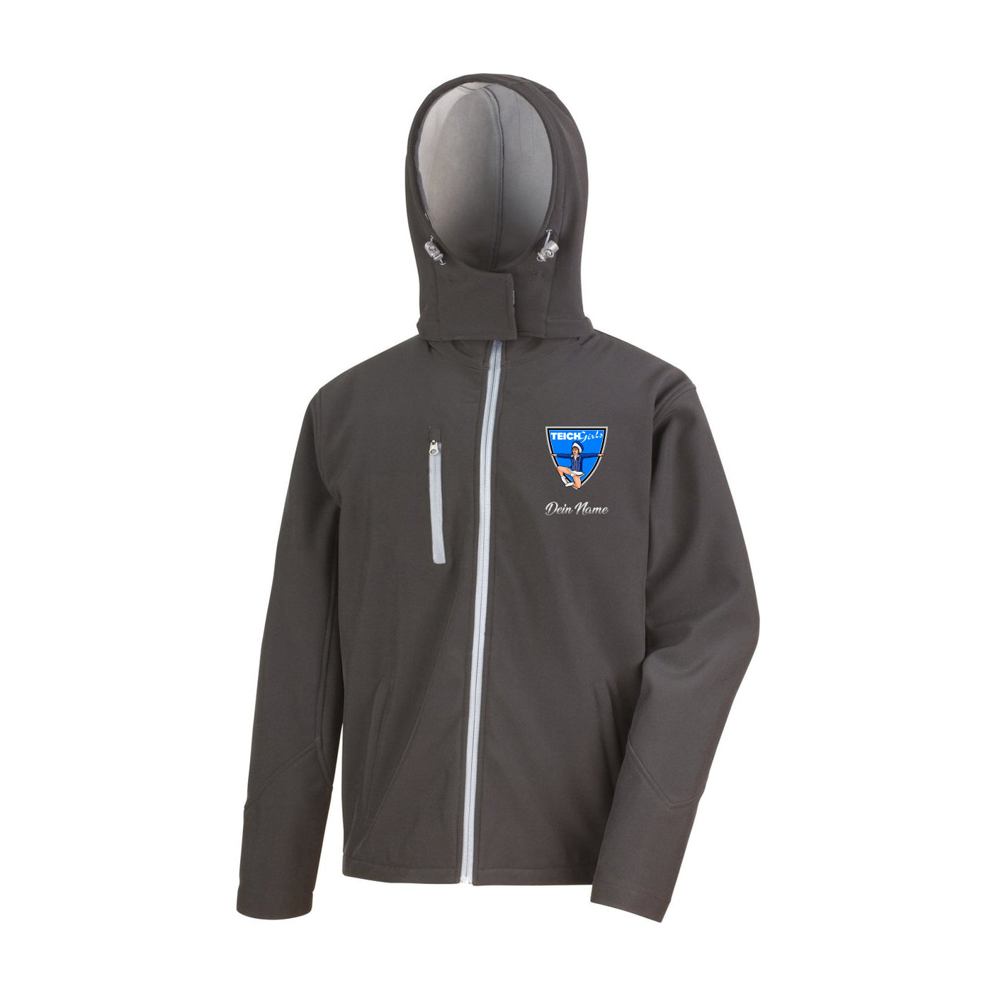 Teichgirls Herren Softshelljacke Schwarz / Grau mit Silberdruck